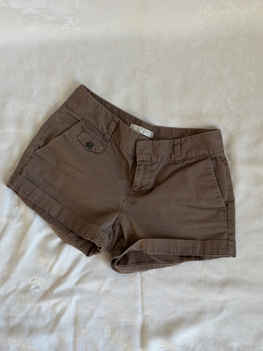 LOFT Brown Rolled-Hem Cotton Bermuda Shorts